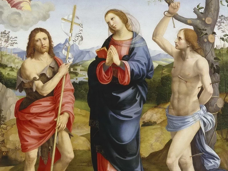 1469-Timoteo Viti - I - Madonna annunciata, San Giovanni Battista e San Sebastiano - Pinacoteca Brera, Milano